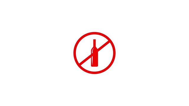 No alcohol symbol animation, red prohibition sign for beverage restriction forbidden warning