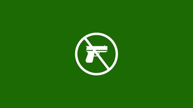 No firearms allowed sign animation on green screen background, for safety compliance, prohibited restricted