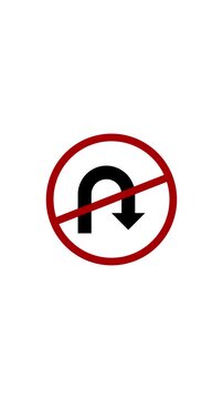 No u-turn traffic sign animation on white background