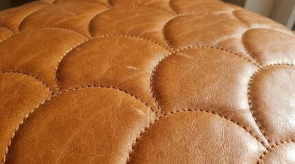 Obraz premium Brown quilted leather upholstery with circular stitched pattern