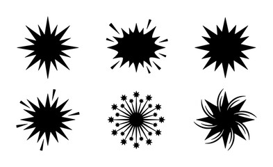 Explosion Burst Icons, Starburst Shapes, Dynamic Energy Symbols, Set of 6 Black Vector Graphics for Impactful Design © Fahim