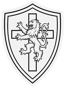 Heraldic Lion Rampant Shield with Cross Sticker Vector