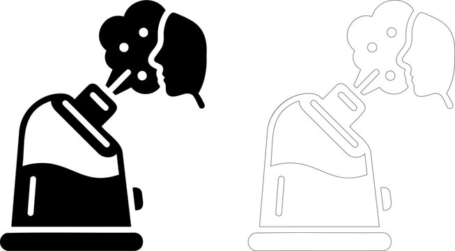Facial steamer skincare treatment icon set. Featuring steam vaporizer and female face profile