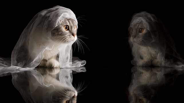 halloween cat making exaggerated sneaky movements, isolated on black background