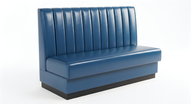 Blue modern bench with metal armrests isolated on white background