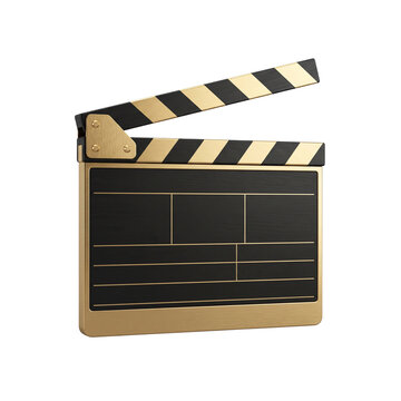 Luxury Black and Gold Film Clapperboard Isolated with Open Striped Clapstick and Blank Slate for Cinema Production