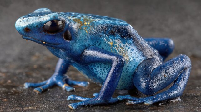 Blue poison dart frog with wet skin