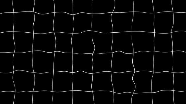 Abstract black and white wavy grid background animation, Warp animation, Black background with animated waving white wire fram grid line fit for alpha channel or overlay layer. Loop abstract motion 4k