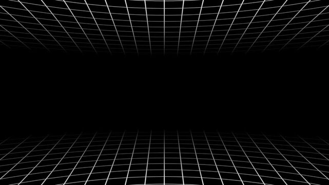 3d perspective grid lines loop animation retro background. Horizontal grid move background animation loop, seamless texture motion graphic overlay, 4k