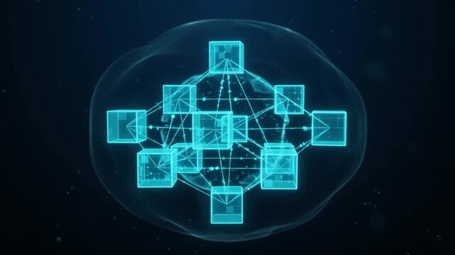 3D Cyan Blockchain Digital Blocks Security Network Micro Motion Graphics