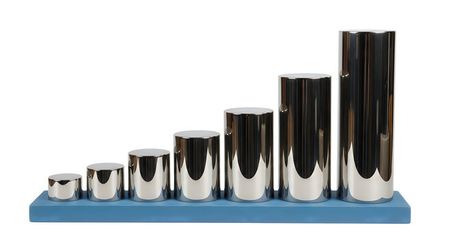 Black increasing bar chart on wooden stand isolated on white background