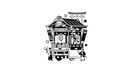 Fototapeta premium Line art of Japanese shrine float with torii gate.