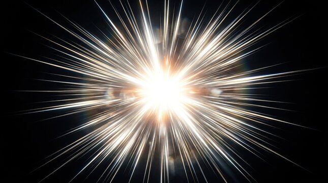 Bright explosion of light and energy radiating outwards in a dark space