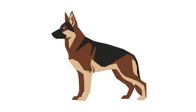 Graphic illustration of a standing German Shepherd dog with distinctive brown and black fur in flat design.