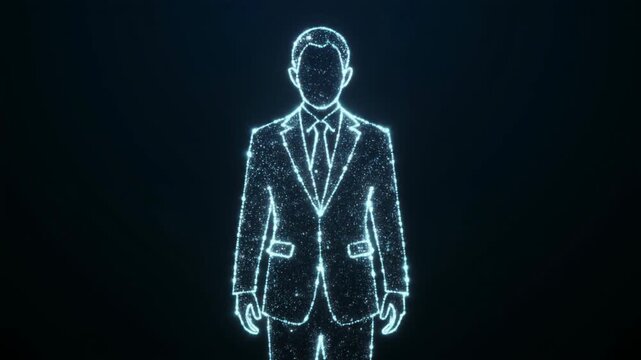 光る粒子で形づくられたスーツ姿のビジネスマンシルエット