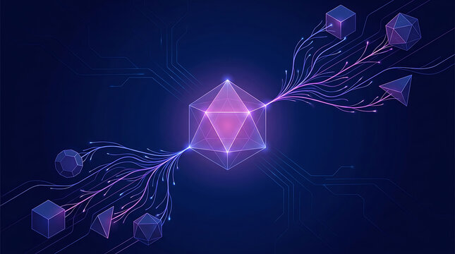 Neural Network Crystal with Glowing Data Nodes and Circuit Lines