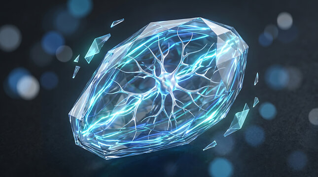 Neural Network Crystal with Glowing AI Neuron Core