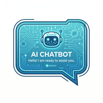 Futuristic AI Chatbot Speech Bubble Icon for Digital Assistant and Virtual Customer Support