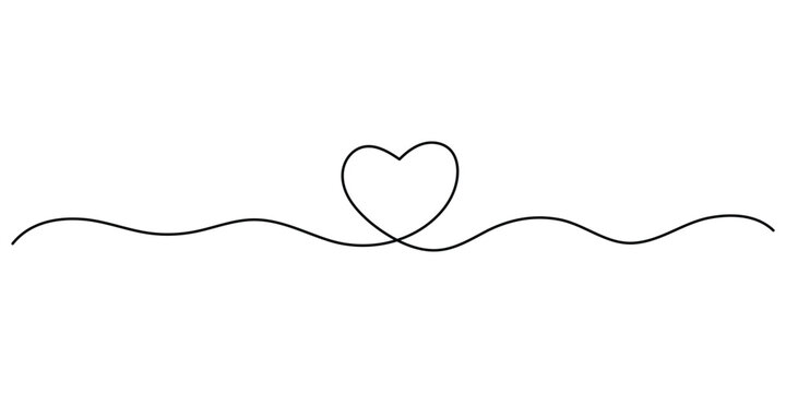 Minimalist continuous line heart divider banner for elegant love theme valentine design card