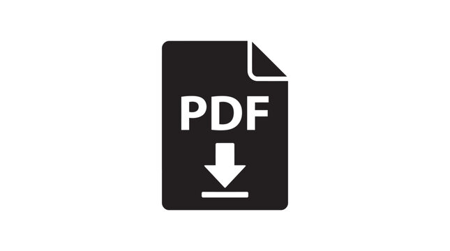 Pdf document icon with download arrow flat black silhouette