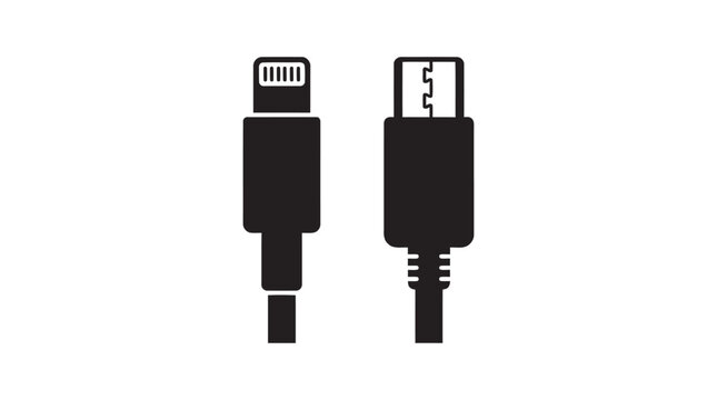Lightning and usb c connector silhouettes against a white background