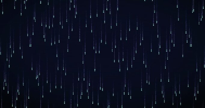 Hexadecimal code symbols cascade down in a dense, violet-hued matrix rain animation.