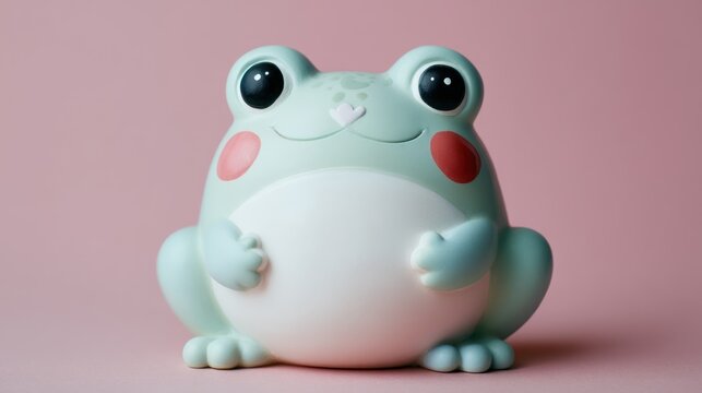 Cute frog with heart cheeks in pastel background