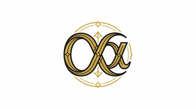 Alpha symbol logo with golden celestial design elements