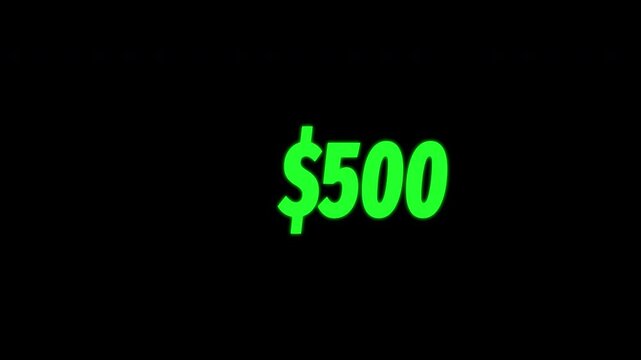 Dollar Number Counting From 0 To 1000 Animation On A Black Background, Number Counter With Dollar Sign Animated With Alpha channel. IN 4K Animation.