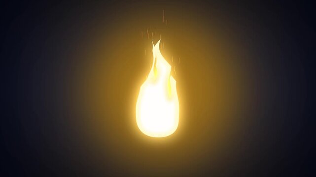 Stylized 2D Fire Flame Loop Animation, Glowing Fireplace Flame with Embers on Dark Background