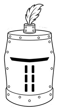 Knight Helmet with Feather Plume Sticker Line Art Vector