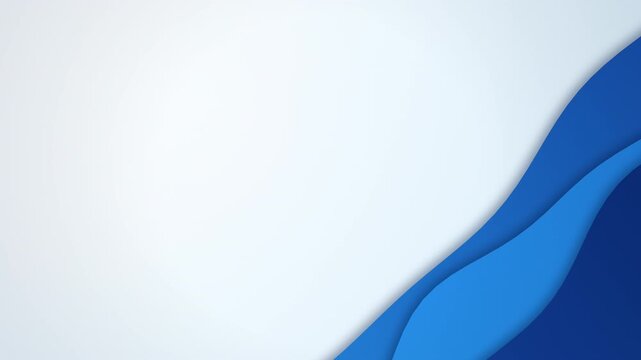 Abstract paper cut style background with a few smooth layered blue waves tilted at forty five degrees, placed low in the lower right corner of the frame over a clean soft light blue backdrop, away fro