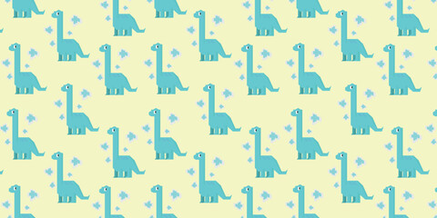 Brachiosaurus cartoon blue dinosaur seamless pattern vector illustration. © andrcnz