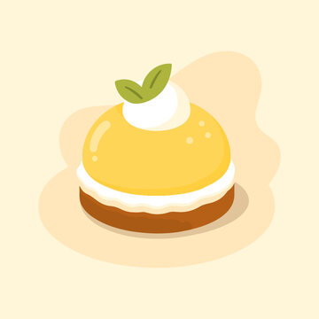 Lemon Cream Tart Garnished with Green Leaves