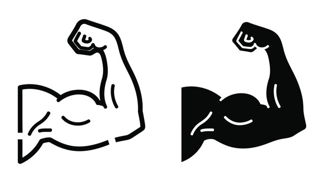 Flexed bicep icon vector two styles outline solid