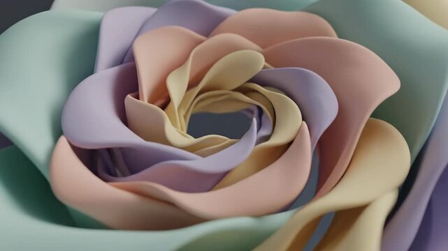 Abstract pastel rose flower with soft swirling petals in pastel colors. Serene motion.
