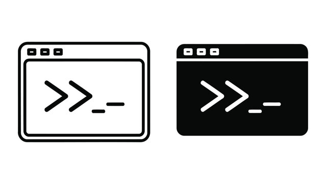 Web browser command line vector icon set for software development and coding tools