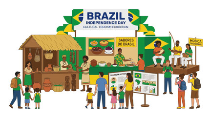 Fototapeta premium Brazil Independence Day Cultural Exhibition with People Enjoying Local Crafts and Food