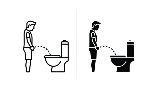 Man urinating into toilet vector illustration outline