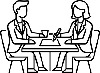 Obraz premium Business Meeting Two Professionals Discussing Documents at Table