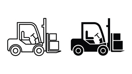 Naklejka premium Forklift truck moving boxes outline and glyph vector illustration