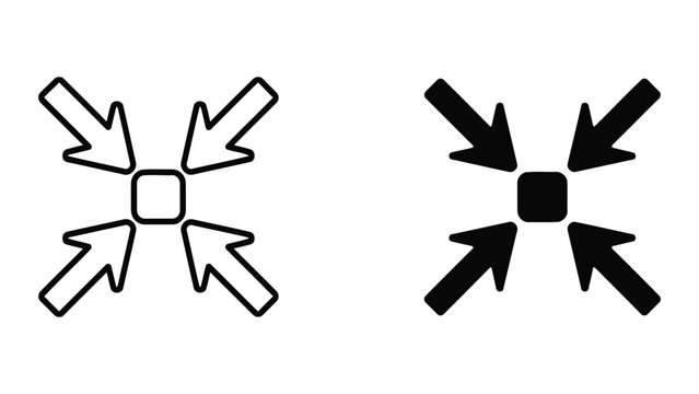 Arrows converging on center icon outline and filled