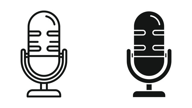 Vintage microphone icon outline and silhouette