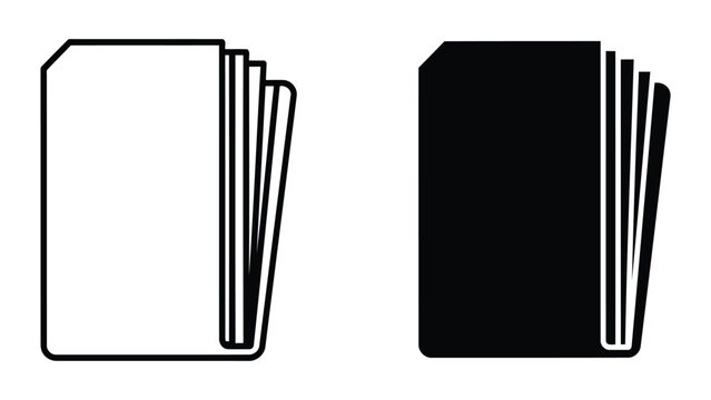 Document stack icon set with outline and solid black vector style for file management apps
