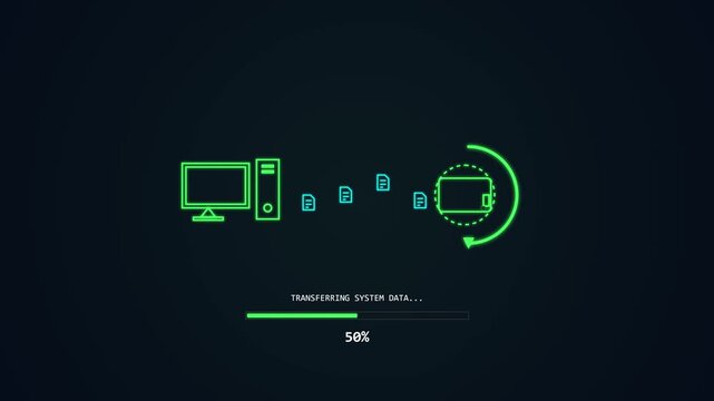 System Data Transfer Progress Screen Neon Green Interface 100 Percent