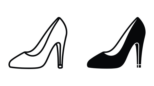 High heel shoe vector graphic outline and solid black styles