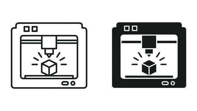 3D printer creating cube vector illustration