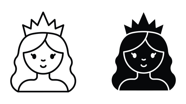 Cute princess vector illustration with crown and wavy hair