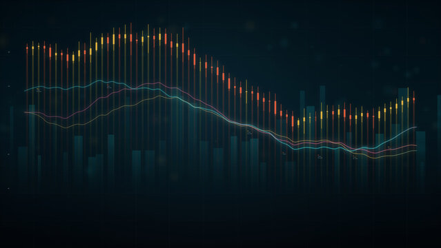 Financial crisis concept with abstract dark chart showing downward trend and falling stock market data