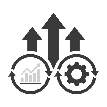 Business growth and industry gears with increasing charts and arrows